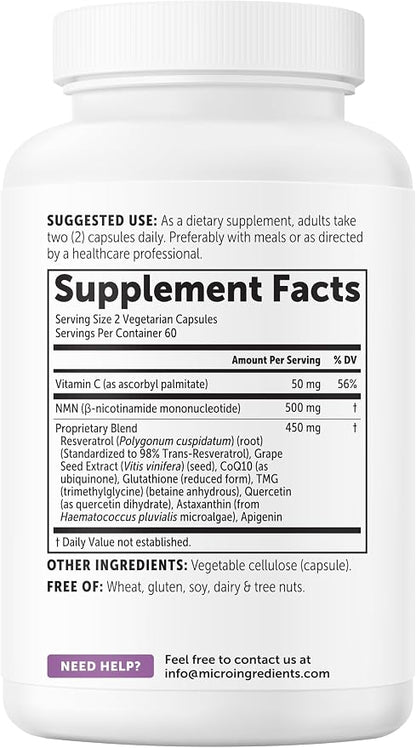 Micro Ingredients NMN Complex 1,000mg Per Serving, Veggie Capsules（PACK OF 2）