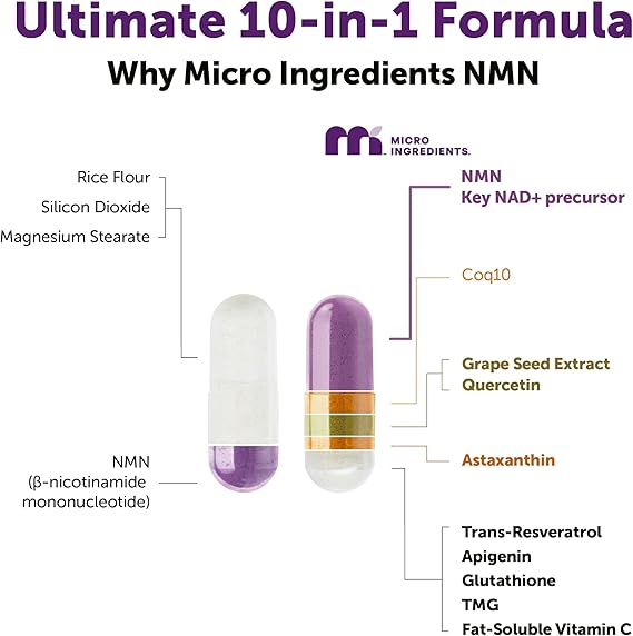 Micro Ingredients NMN Complex 1,000mg Per Serving, Veggie Capsules（PACK OF 2）